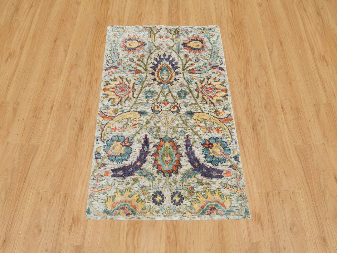 2'0" x 3'1" New Hand Knotted Ivory Wool & Silk Rectangle Oriental Rug - MOA10290263