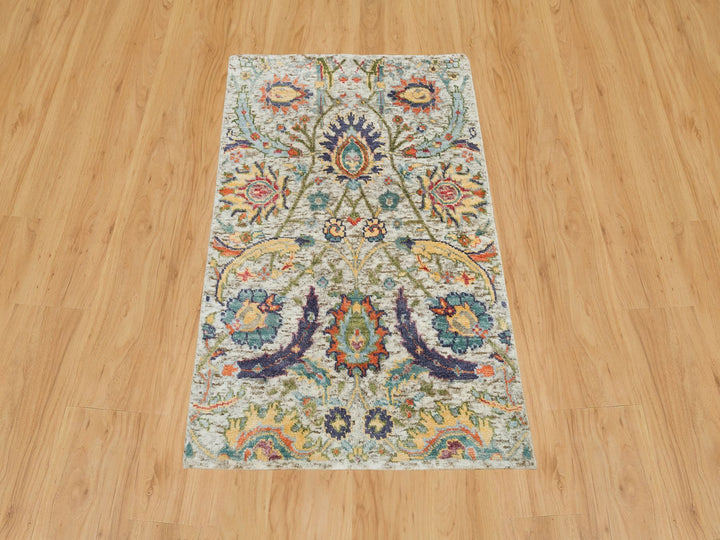 2'0" x 3'1" New Hand Knotted Ivory Wool & Silk Rectangle Oriental Rug - MOA10290263