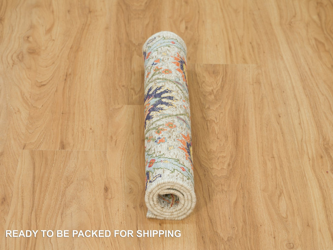 2'0" x 3'1" New Hand Knotted Ivory Wool & Silk Rectangle Oriental Rug - MOA10290263