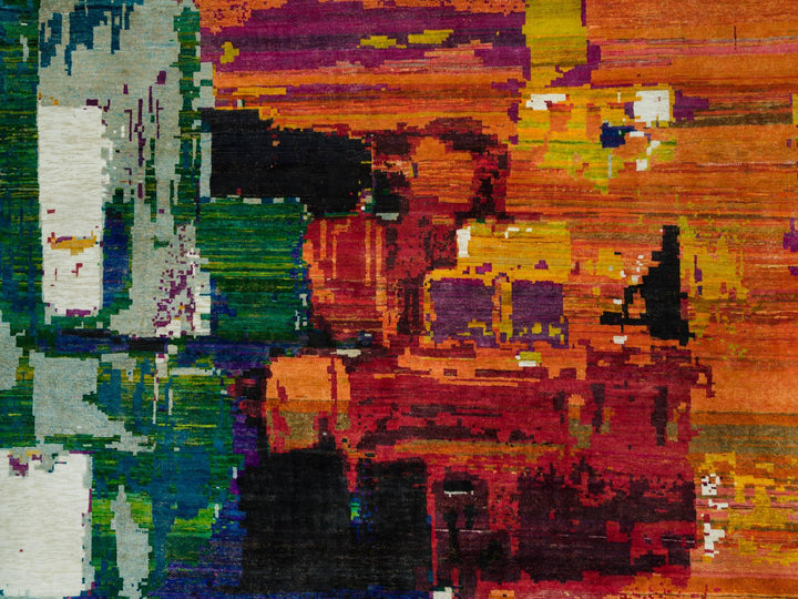 13'8" x 13'8" New Hand Knotted Multicolored Wool & Silk Round Oriental Rug - MOA10290265