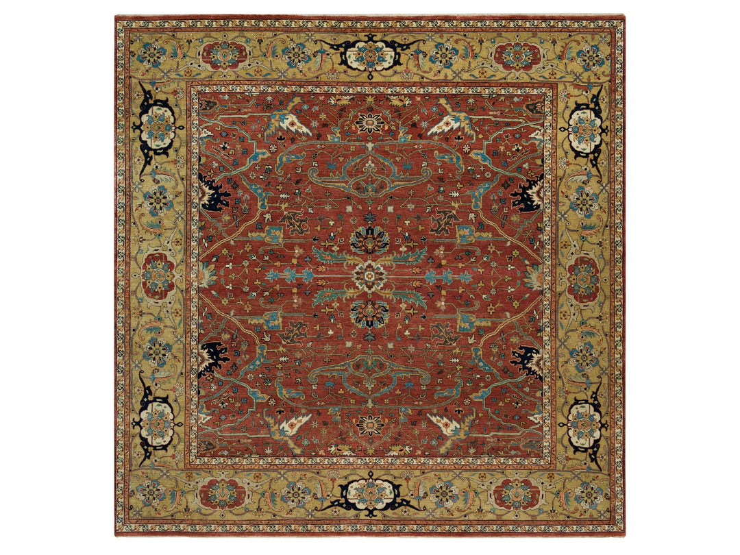 10'1" x 10'3" New Hand Knotted Red Wool Square Oriental Rug - MOA10290269