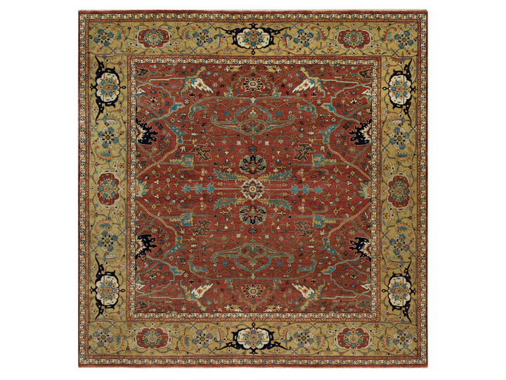 10'1" x 10'3" New Hand Knotted Red Wool Square Oriental Rug - MOA10290269
