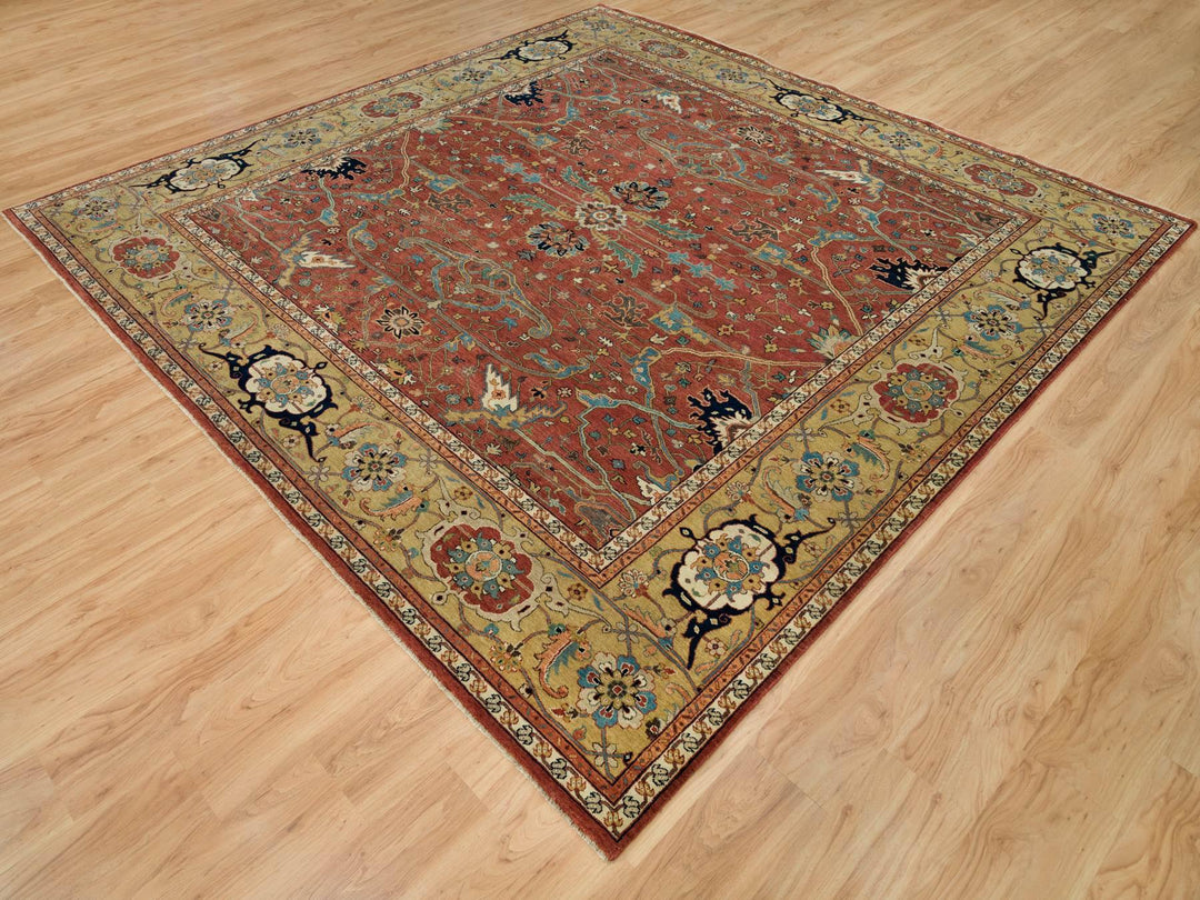 10'1" x 10'3" New Hand Knotted Red Wool Square Oriental Rug - MOA10290269