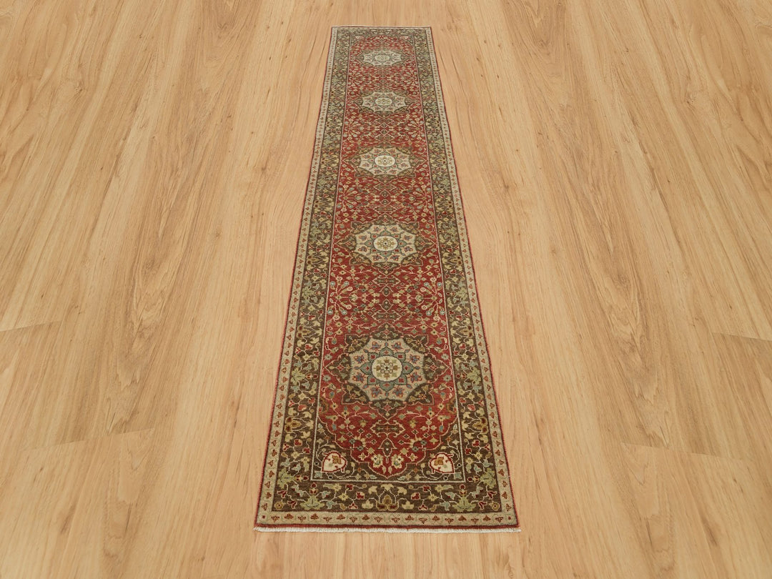 2'7" x 12'4" New Hand Knotted Red Wool Runner Oriental Rug - MOA10290282
