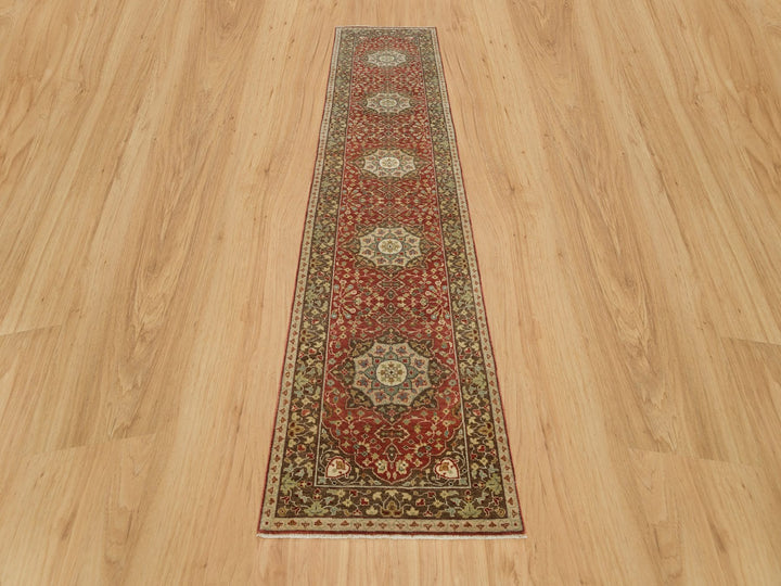 2'7" x 12'4" New Hand Knotted Red Wool Runner Oriental Rug - MOA10290282