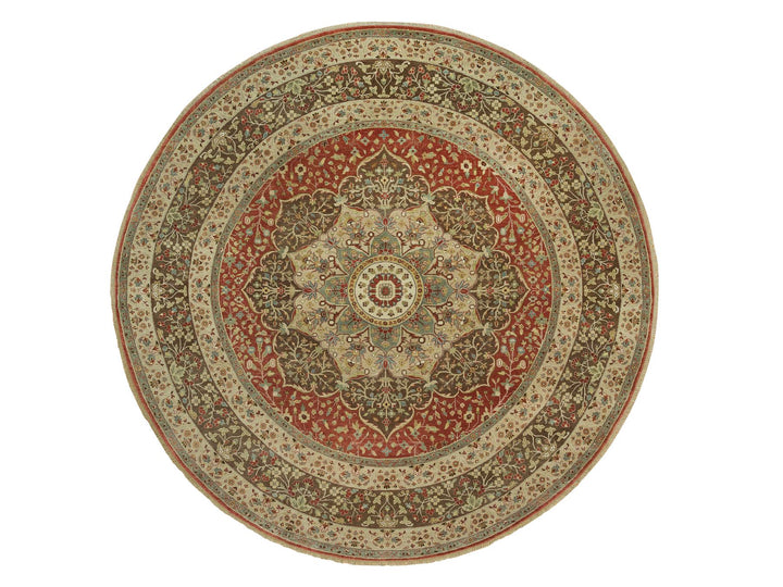 10'0" x 10'0" New Hand Knotted Red Wool Round Oriental Rug - MOA10290287