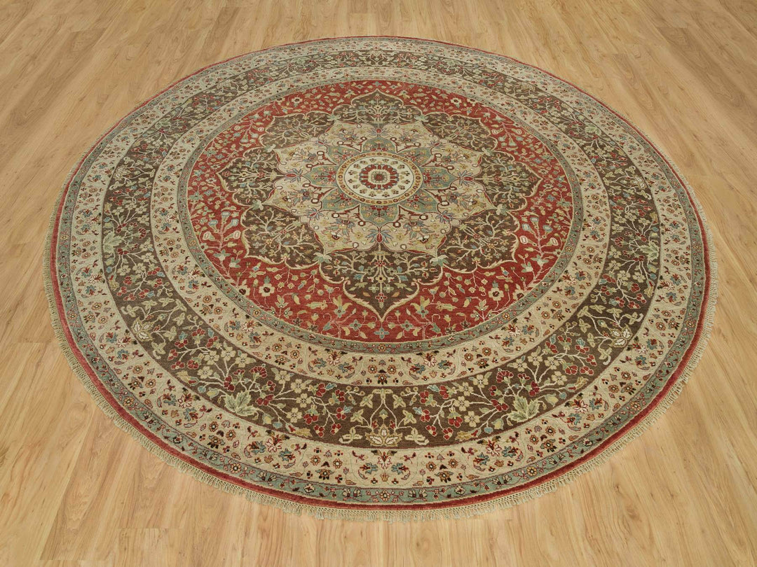 10'0" x 10'0" New Hand Knotted Red Wool Round Oriental Rug - MOA10290287