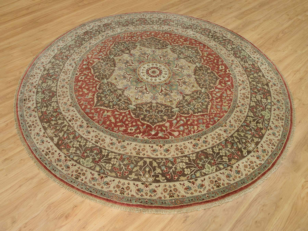 10'0" x 10'0" New Hand Knotted Red Wool Round Oriental Rug - MOA10290287