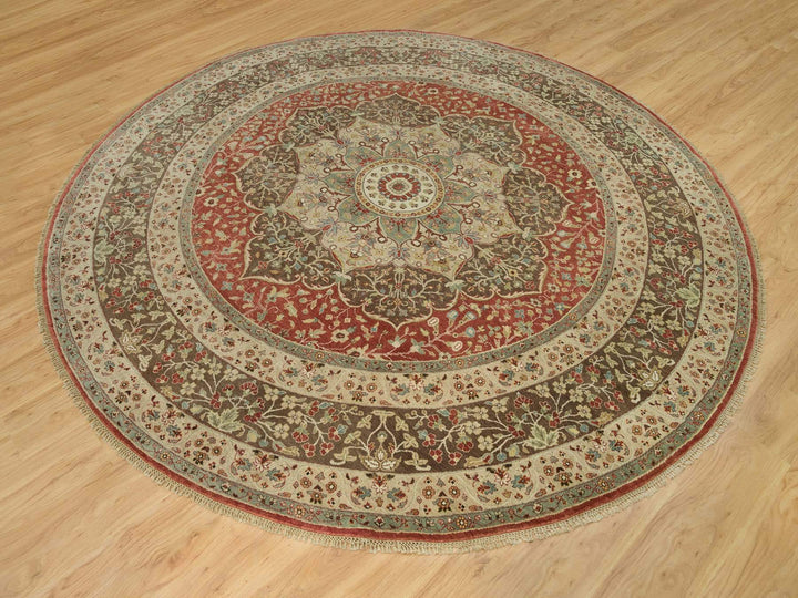 10'0" x 10'0" New Hand Knotted Red Wool Round Oriental Rug - MOA10290287