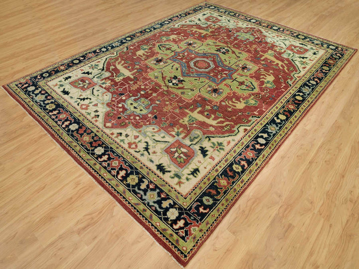 8'9" x 12'0" New Hand Knotted Red Wool Rectangle Oriental Rug - MOA10290289