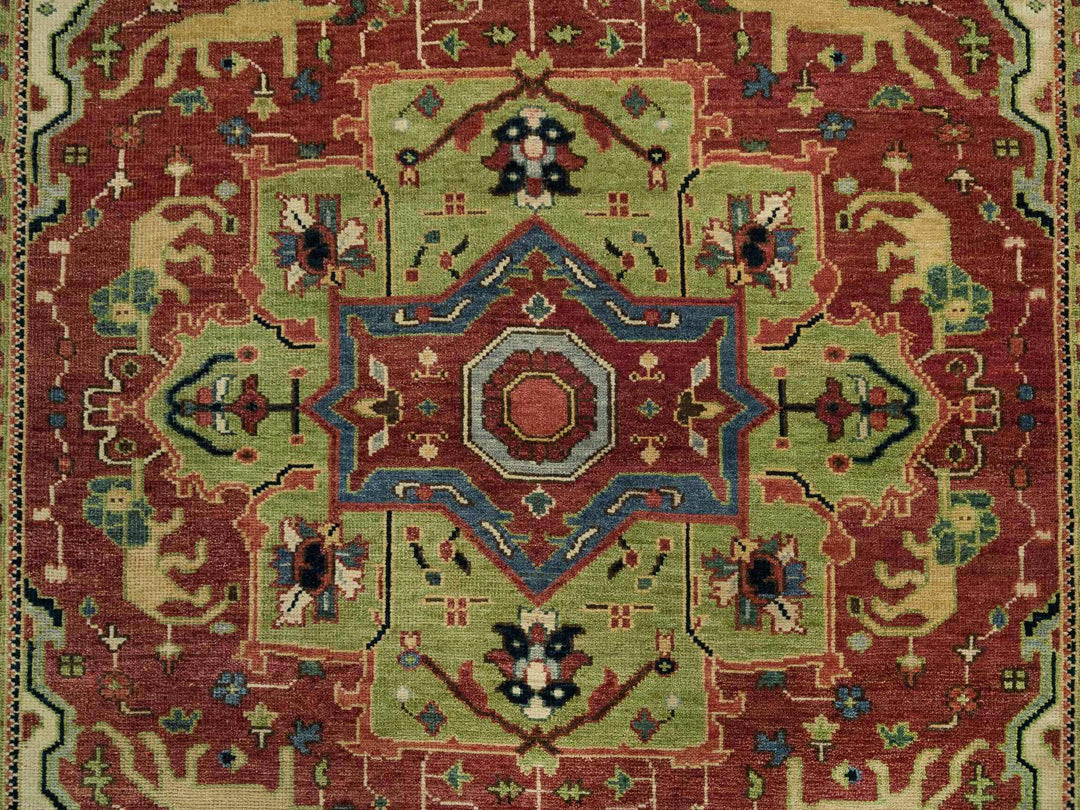 8'9" x 12'0" New Hand Knotted Red Wool Rectangle Oriental Rug - MOA10290289
