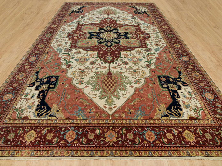 11'9" x 18'2" New Hand Knotted Ivory Wool Rectangle Oriental Rug - MOA10290291