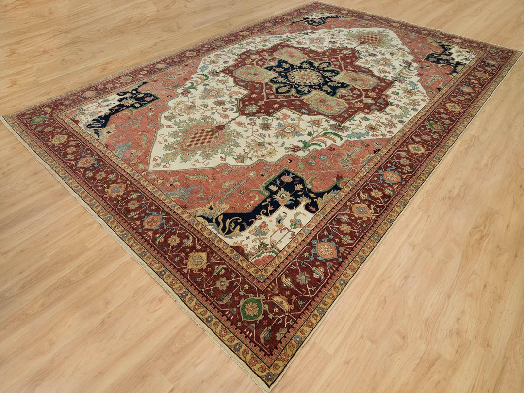 11'9" x 18'2" New Hand Knotted Ivory Wool Rectangle Oriental Rug - MOA10290291