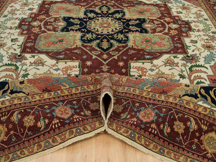 11'9" x 18'2" New Hand Knotted Ivory Wool Rectangle Oriental Rug - MOA10290291