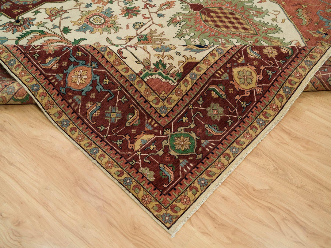 11'9" x 18'2" New Hand Knotted Ivory Wool Rectangle Oriental Rug - MOA10290291