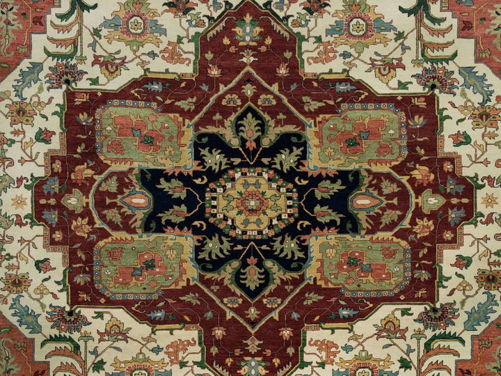 11'9" x 18'2" New Hand Knotted Ivory Wool Rectangle Oriental Rug - MOA10290291