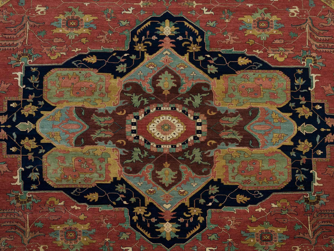 13'11" x 13'11" New Hand Knotted Red Wool Round Oriental Rug - MOA10290297