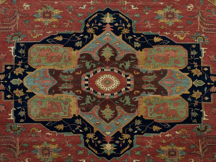 13'11" x 13'11" New Hand Knotted Red Wool Round Oriental Rug - MOA10290297