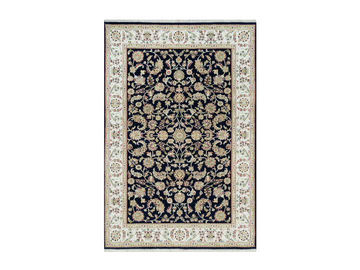 6'1" x 9'1" New Hand Knotted Blue Wool Rectangle Oriental Rug - MOA10290311