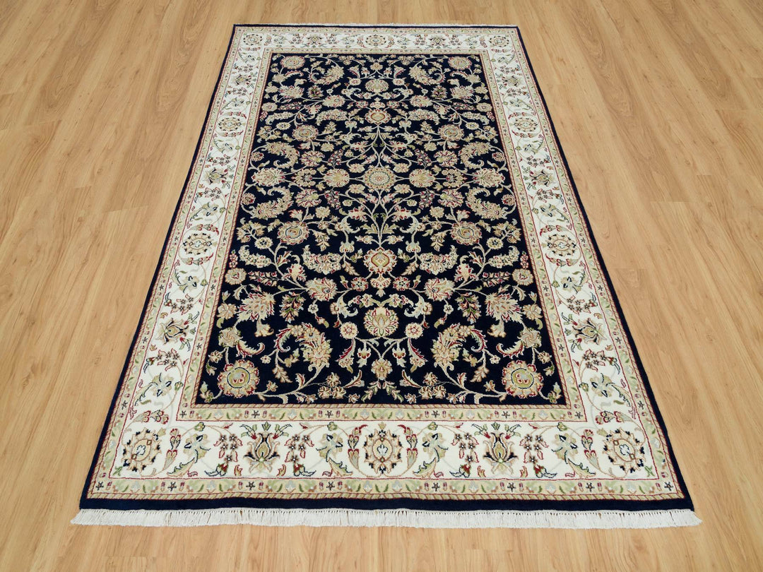 6'1" x 9'1" New Hand Knotted Blue Wool Rectangle Oriental Rug - MOA10290311