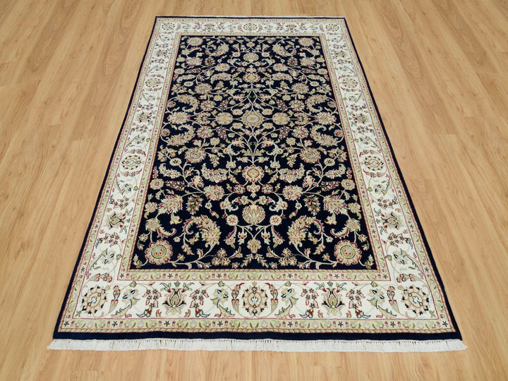 6'1" x 9'1" New Hand Knotted Blue Wool Rectangle Oriental Rug - MOA10290311