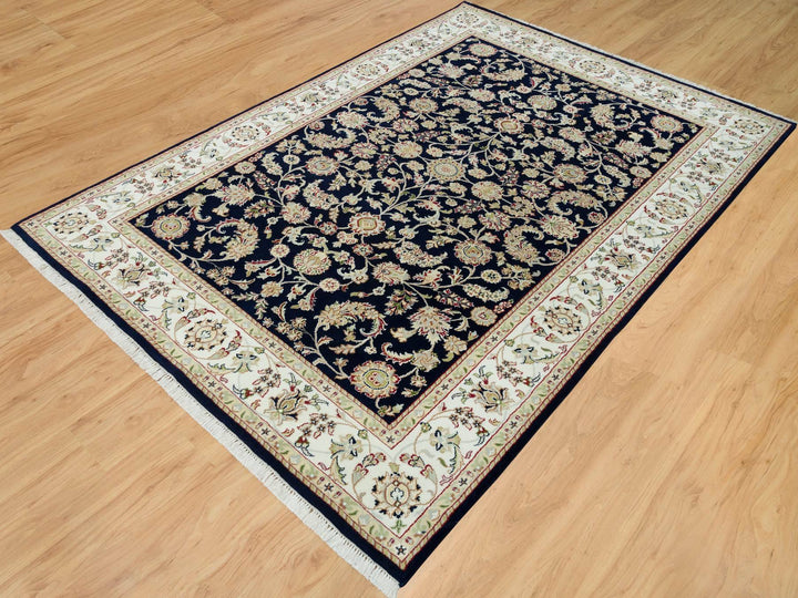 6'1" x 9'1" New Hand Knotted Blue Wool Rectangle Oriental Rug - MOA10290311