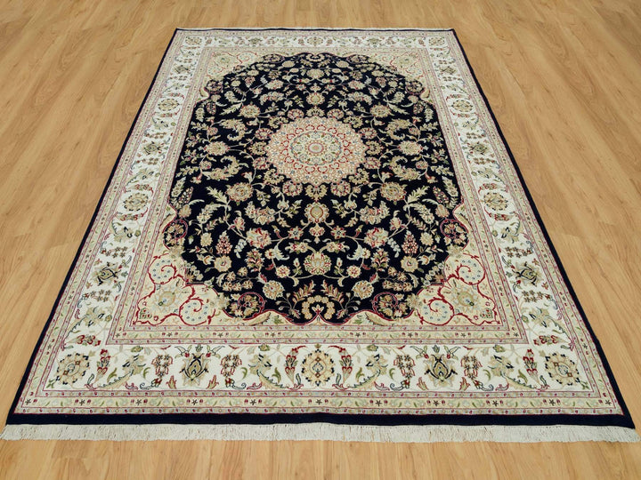 7'11" x 10'1" New Hand Knotted Blue Wool Rectangle Oriental Rug - MOA10290320