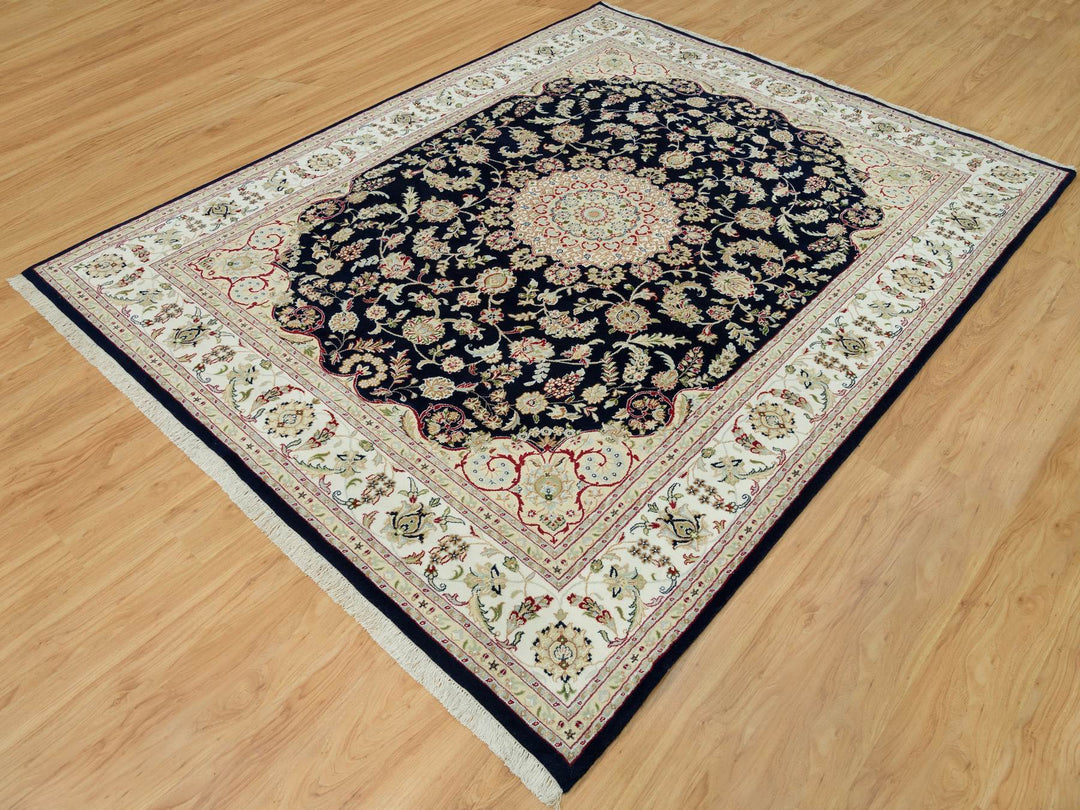 7'11" x 10'1" New Hand Knotted Blue Wool Rectangle Oriental Rug - MOA10290320