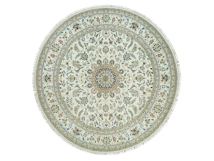 12'0" x 12'0" New Hand Knotted Ivory Wool Round Oriental Rug - MOA10290329
