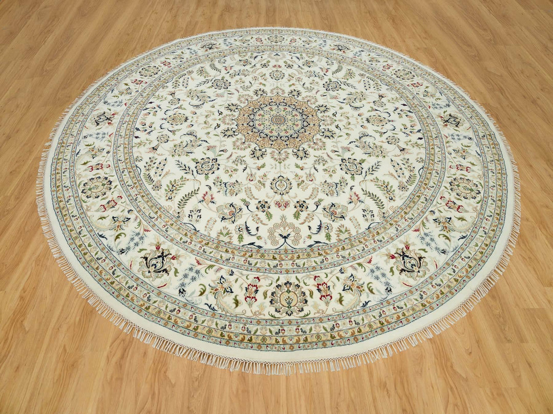12'0" x 12'0" New Hand Knotted Ivory Wool Round Oriental Rug - MOA10290329