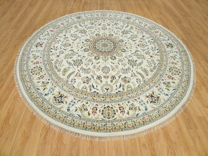 12'0" x 12'0" New Hand Knotted Ivory Wool Round Oriental Rug - MOA10290329
