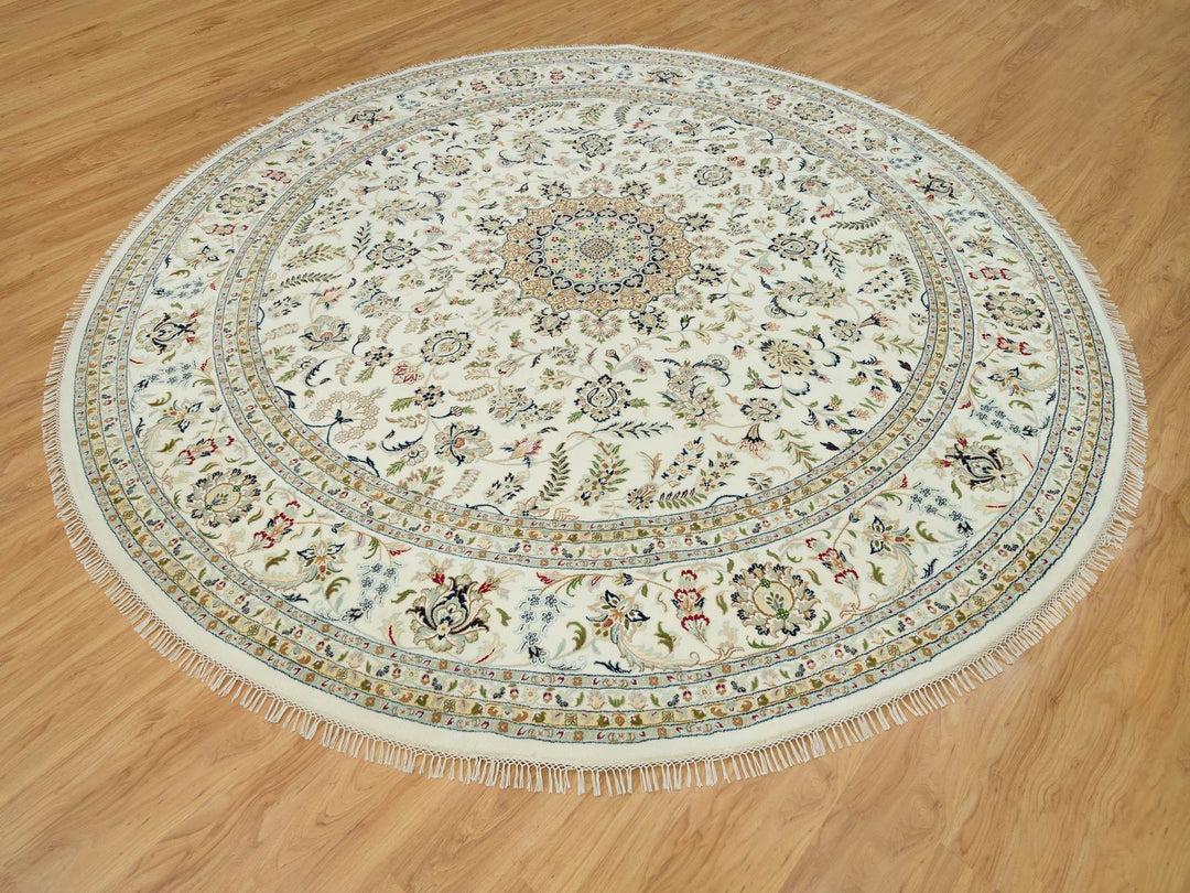 12'0" x 12'0" New Hand Knotted Ivory Wool Round Oriental Rug - MOA10290329