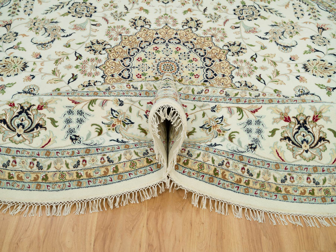 12'0" x 12'0" New Hand Knotted Ivory Wool Round Oriental Rug - MOA10290329