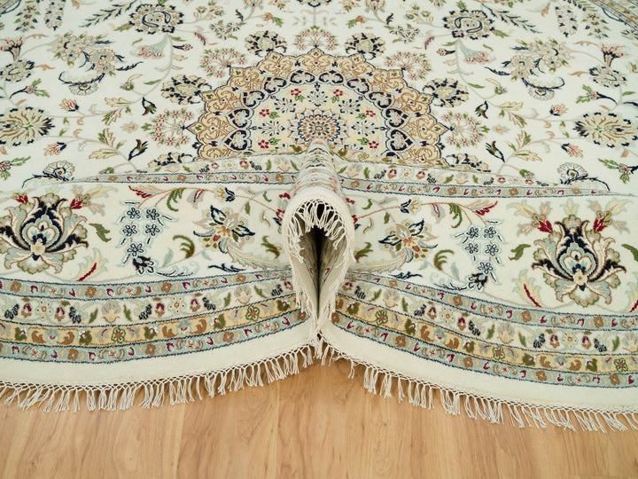 12'0" x 12'0" New Hand Knotted Ivory Wool Round Oriental Rug - MOA10290329