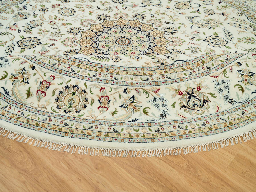 12'0" x 12'0" New Hand Knotted Ivory Wool Round Oriental Rug - MOA10290329
