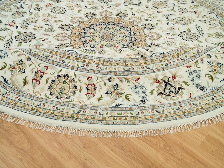 12'0" x 12'0" New Hand Knotted Ivory Wool Round Oriental Rug - MOA10290329