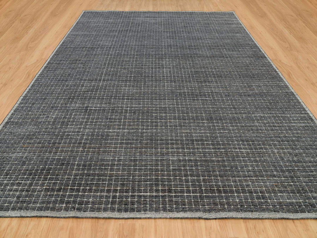 11'11" x 14'9" New Hand Loomed Grey Wool Rectangle Oriental Rug - MOA10290345