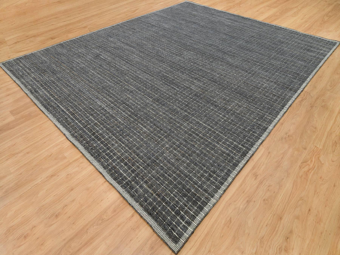 11'11" x 14'9" New Hand Loomed Grey Wool Rectangle Oriental Rug - MOA10290345