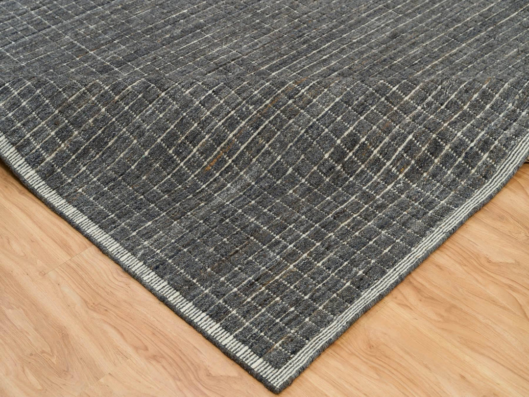 11'11" x 14'9" New Hand Loomed Grey Wool Rectangle Oriental Rug - MOA10290345
