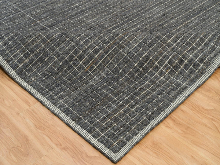 11'11" x 14'9" New Hand Loomed Grey Wool Rectangle Oriental Rug - MOA10290345