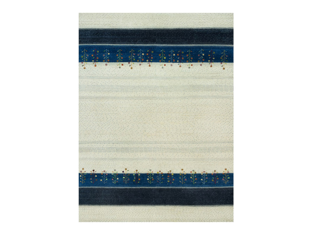 8'11" x 12'1" New Hand Knotted Ivory Wool Rectangle Oriental Rug - MOA10290385