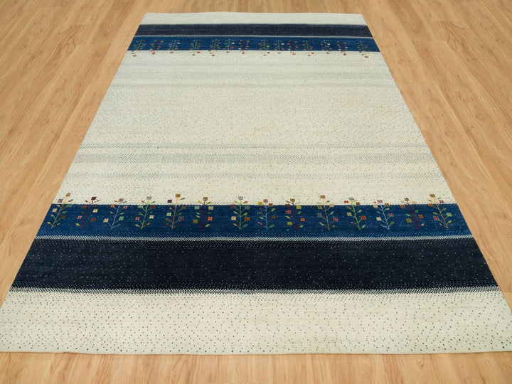 8'11" x 12'1" New Hand Knotted Ivory Wool Rectangle Oriental Rug - MOA10290385