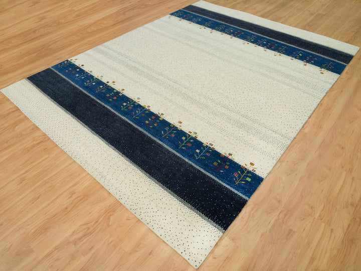8'11" x 12'1" New Hand Knotted Ivory Wool Rectangle Oriental Rug - MOA10290385