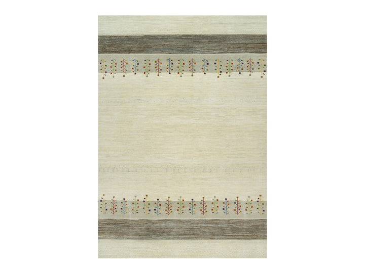 9'8" x 14'0" New Hand Knotted Ivory Wool Rectangle Oriental Rug - MOA10290388