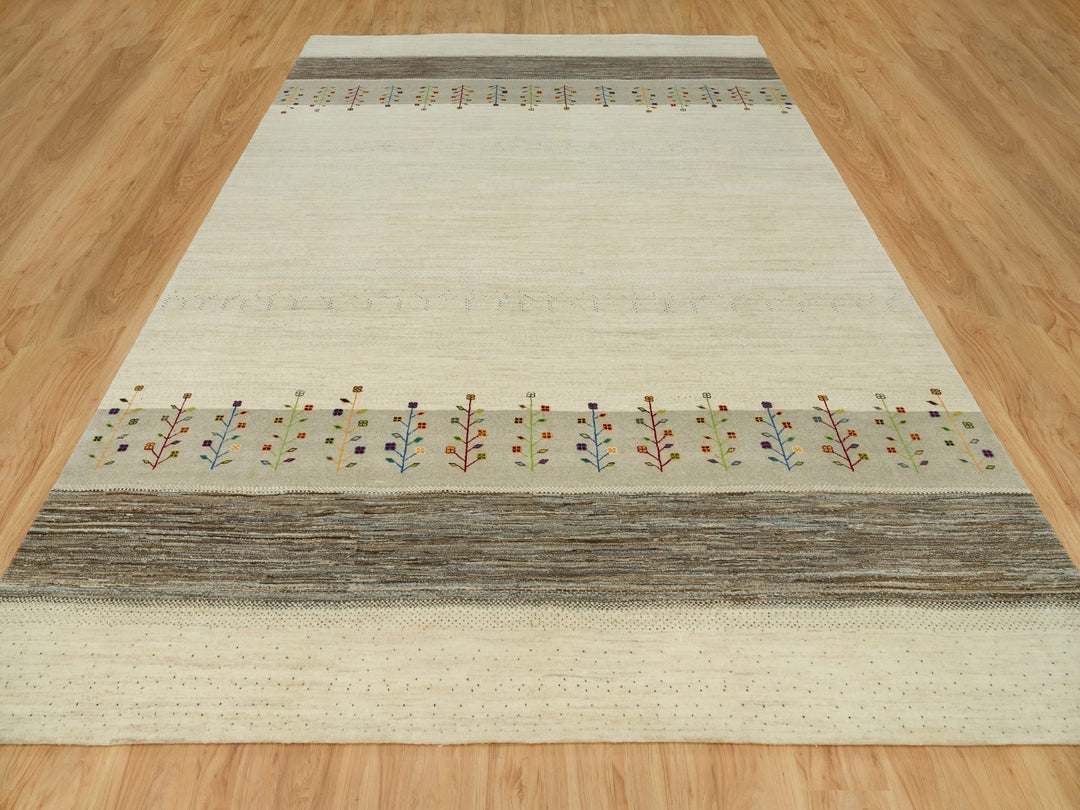9'8" x 14'0" New Hand Knotted Ivory Wool Rectangle Oriental Rug - MOA10290388