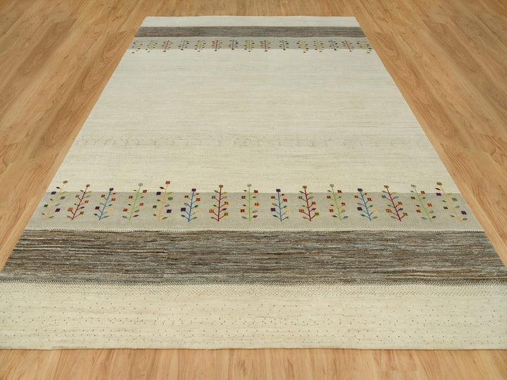 9'8" x 14'0" New Hand Knotted Ivory Wool Rectangle Oriental Rug - MOA10290388