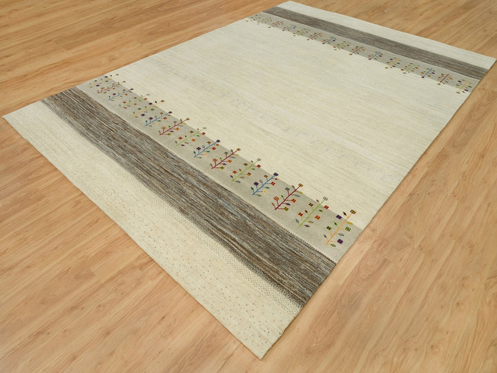 9'8" x 14'0" New Hand Knotted Ivory Wool Rectangle Oriental Rug - MOA10290388