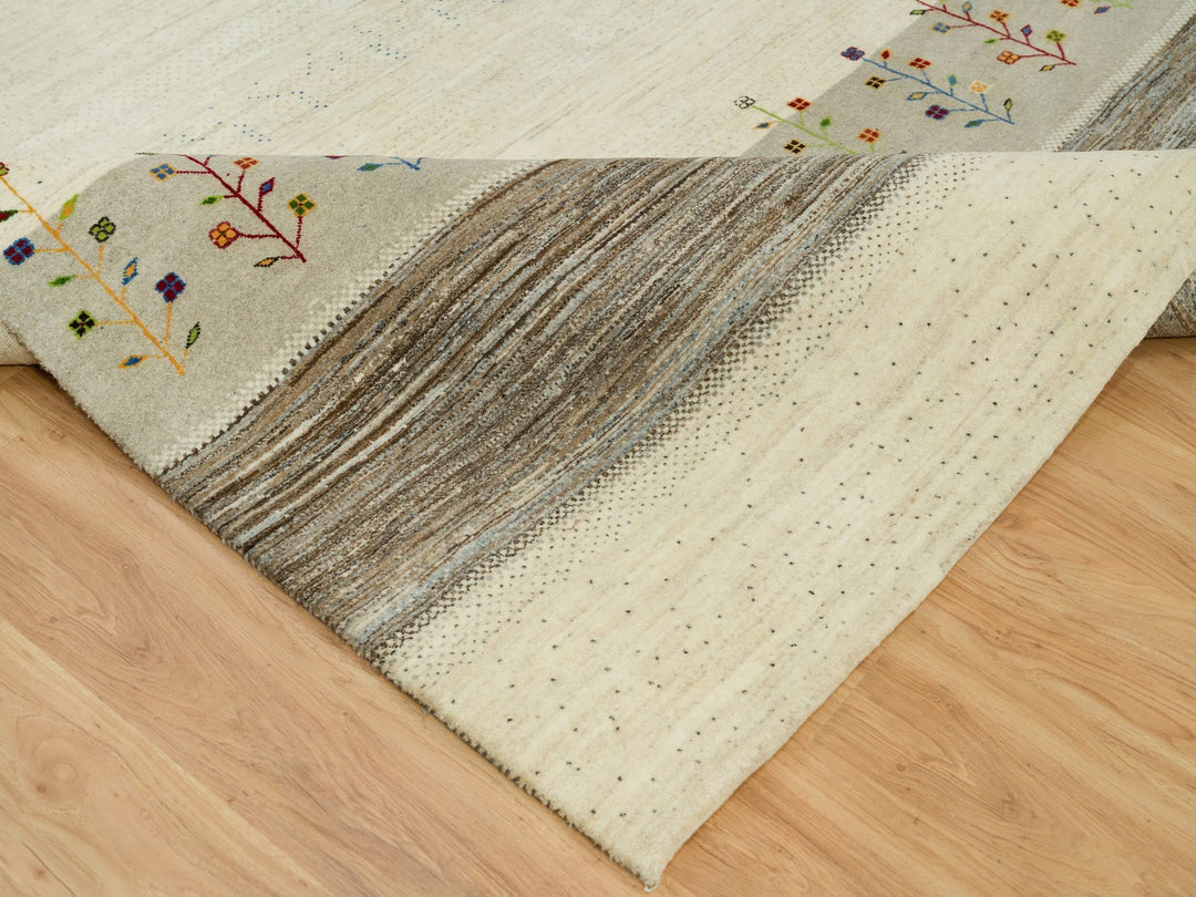 9'8" x 14'0" New Hand Knotted Ivory Wool Rectangle Oriental Rug - MOA10290388