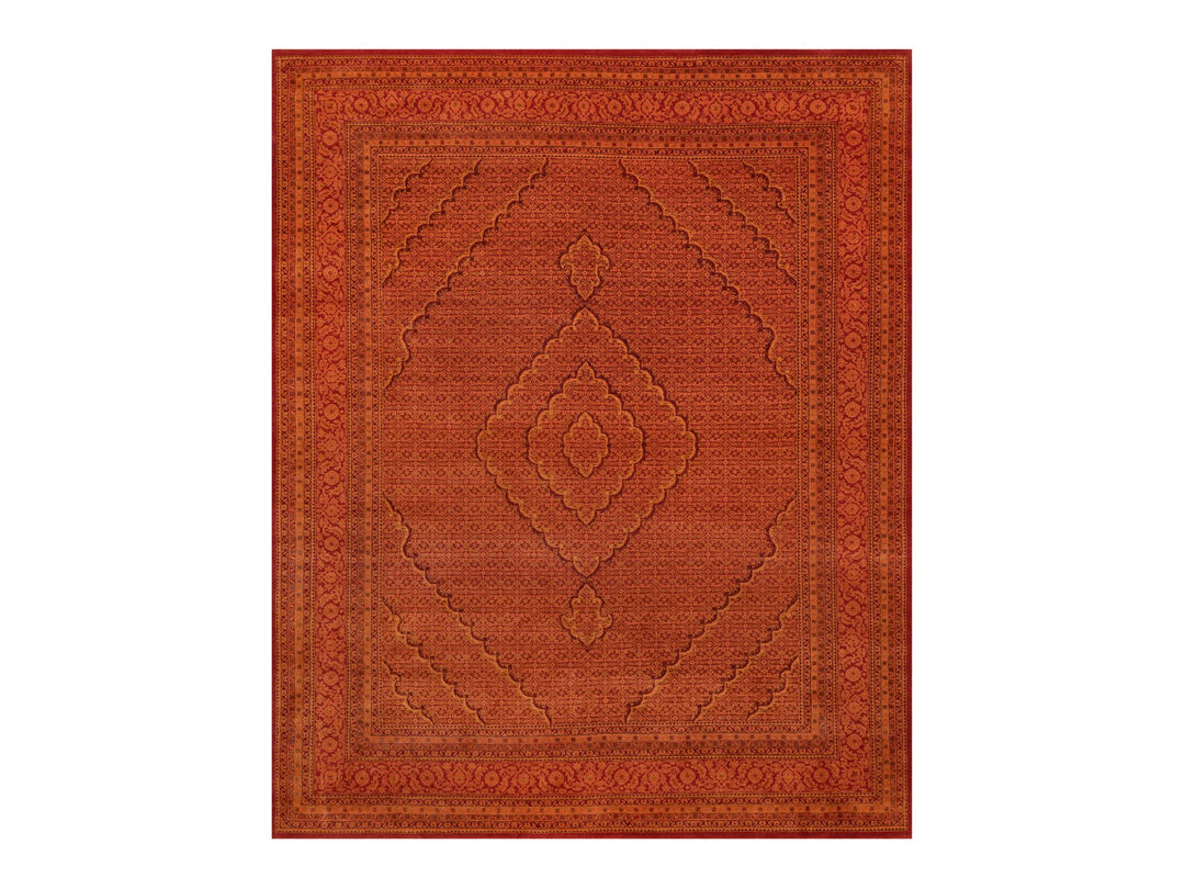8'1" x 10'1" New Hand Knotted Orange Wool Rectangle Oriental Rug - MOA10290390