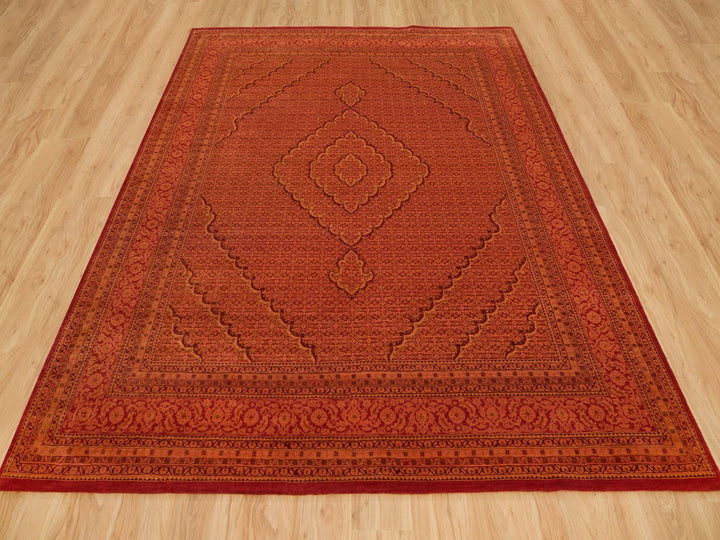 8'1" x 10'1" New Hand Knotted Orange Wool Rectangle Oriental Rug - MOA10290390
